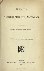 Cover of: Memoir of Augustus De Morgan