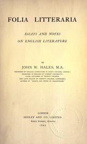 Cover of: Folia litteraria: essays and notes on English literature.