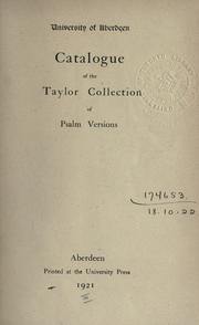 Cover of: Catalogue of the Taylor collection of psalm versions.