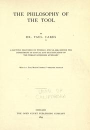 Cover of: The philosophy of the tool by Paul Carus