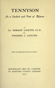 Cover of: Tennyson, as a student and poet of nature