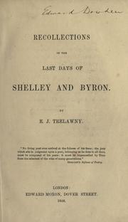 Cover of: Recollections of the last days of Shelley and Byron by Edward John Trelawny
