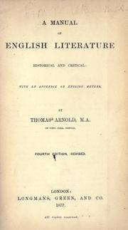Cover of: A manual of English litrature, historical and critical: with an appendix on English metres.