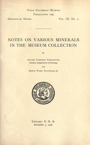 Cover of: Notes on various minerals in the Museum collection