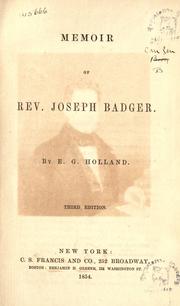 Cover of: Memoir of Joseph Badger by E. G. Holland