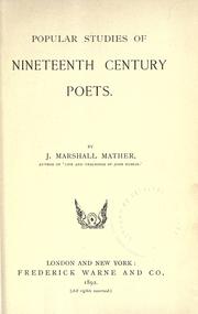 Cover of: Popular studies of nineteenth century poets. by Marshall Mather