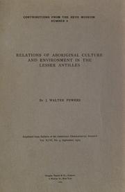 Cover of: Relations of Aboriginal culture and environment in the Lesser Antilles