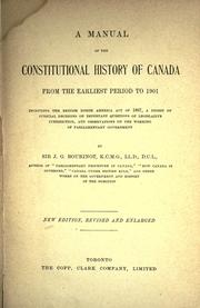 Cover of: A manual of the constitutional history of Canada by Sir John George Bourinot