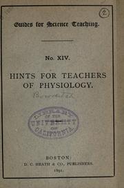 Cover of: Hints for teachers of physiology.