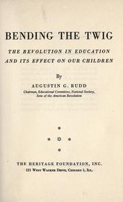 Cover of: Bending the twig by Augustin G. Rudd