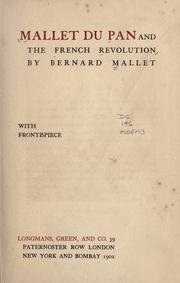 Cover of: Mallet du Pan and the French revolution