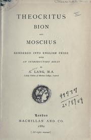 Cover of: Theocritus, Bion and Moschus by Theocritus