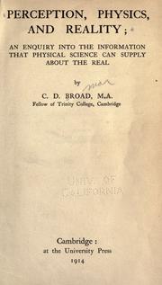 Cover of: Perception, physics, and reality by Charlie Dunbar Broad
