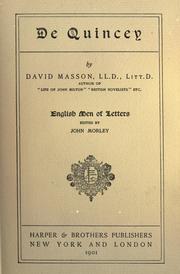 Cover of: De Quincey by David Masson