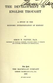 Cover of: The development of English thought by Simon Nelson Patten