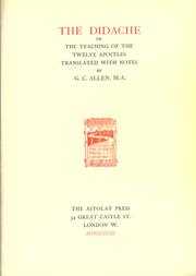 Cover of: The Didache by translated with notes by G. C. Allen.