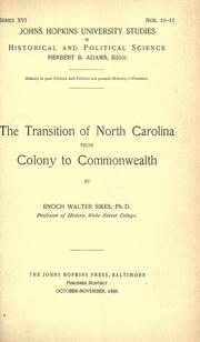 Cover of: transition of North Carolina from colony to commonwealth