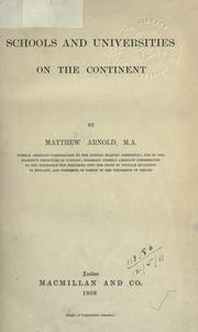 Cover of: Schools and universities on the continent