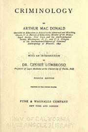 Cover of: Criminology. by Arthur MacDonald, Arthur MacDonald