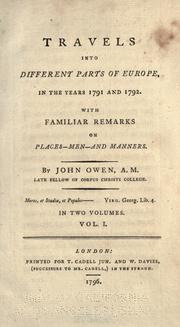 Cover of: Travels into different parts of Europe by Owen, John