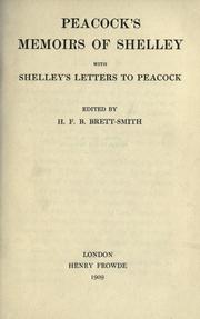 Cover of: Peacock's memoir of Shelley by Thomas Love Peacock