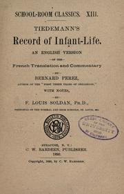 Cover of: Tiedemann's Record of infant-life by Dietrich Tiedemann