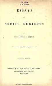 Cover of: Essays on social subjects from the Saturday review.: 2d ser.