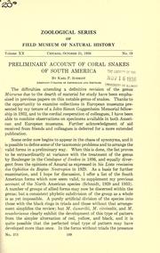 Cover of: Preliminary account of coral snakes of South America