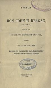 Cover of: Speech of Hon. John H. Reagan, of Texas