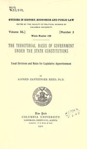 Cover of: The territorial basis of government under the state constitutions by Alfred Zantzinger Reed