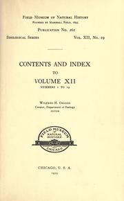 Cover of: Contents and index to volume 12, numbers 1 to 19, Zoological series by Field Museum of Natural History.