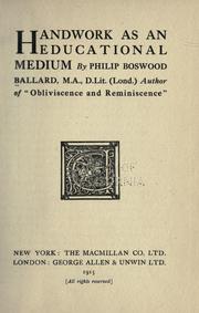 Cover of: Handwork as an educational medium