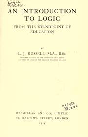Cover of: An introduction to logic from the standpoint of education.