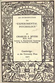 Cover of: An introduction to experimental psychology by Myers, Charles Samuel