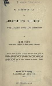 Cover of: An introduction to Aristotle's Rhetoric, with analysis, notes, and appendices. by Edward Meredith Cope