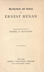 Cover of: Recollections and letters of Ernest Renan by Ernest Renan