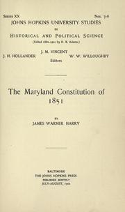 Cover of: The Maryland constitution of 1851 by James Warner Harry