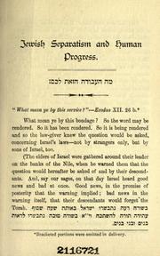 Cover of: Jewish separatism and human progress. by Hochman, Joseph, 1883-