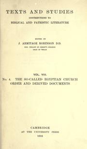 Cover of: The so-called Egyptian church order and derived documents.