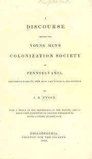 Cover of: A discourse before the Young men's colonization society of Pennsylvania: delivered October 24, 1834, in St. Paul's church, Philadelphia.
