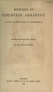 Cover of: Memoirs of Countess Golovine: a lady at the court of Catherine II