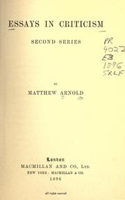 Cover of: Essays in criticism by Matthew Arnold