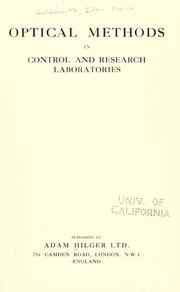 Cover of: Optical methods in control and research laboratories. by Adam Hilger Ltd.