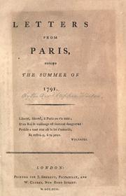 Cover of: Letters from Paris, during the summer of 1791[-1792].