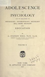 Cover of: Adolescence by G. Stanley Hall