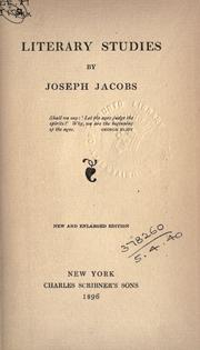 Cover of: Literary studies. by Joseph Jacobs