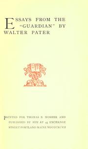 Cover of: Essays from "The Guardian," by Walter Pater