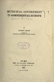 Cover of: Municipal government in Great Britain