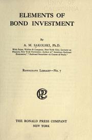 Cover of: Elements of bond investment