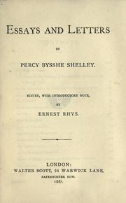 Cover of: Essays and letters by Percy Bysshe Shelley